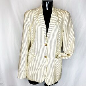 United Colors of Benetton Wool Blazer 42 Cream Stripe 90s